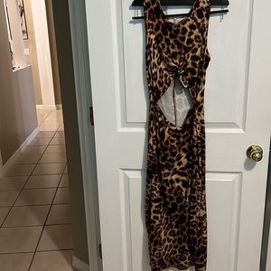 Leopard print midi dress with tie front